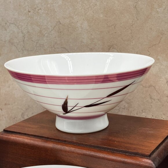 Rare 8-Piece Vintage Japanese Kutani-Yaki Rice Bowl Set Wide Mouth Pink and Gold - Picture 4 of 11